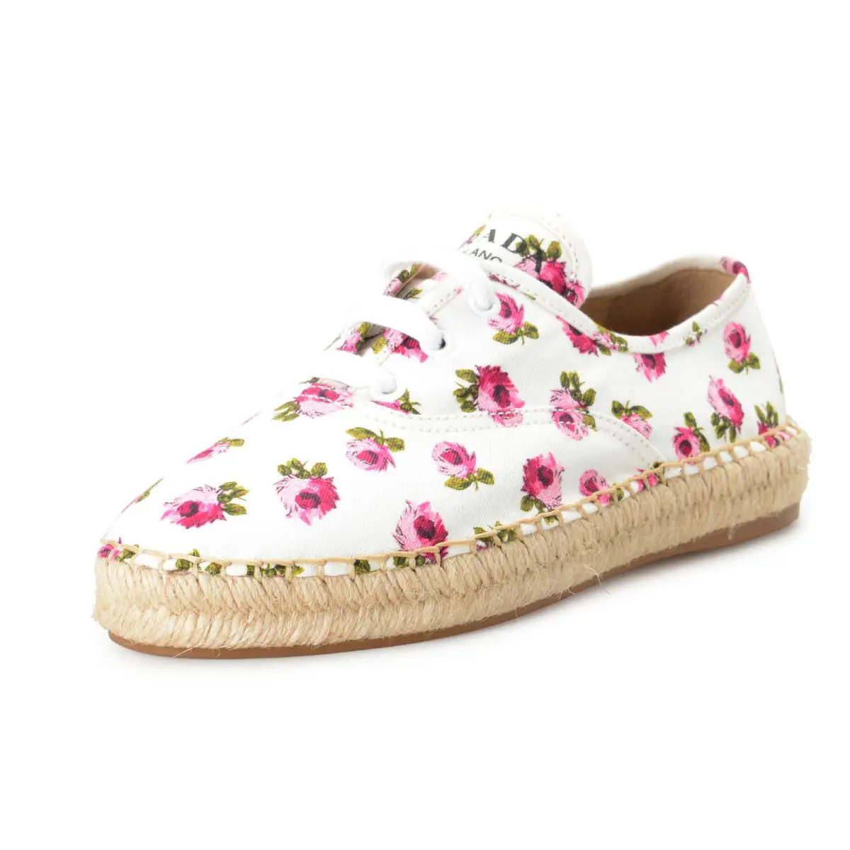 Prada Women`s 1E988L Canvas Floral Print Lace Up Flats Casual Shoes - Multi-Color