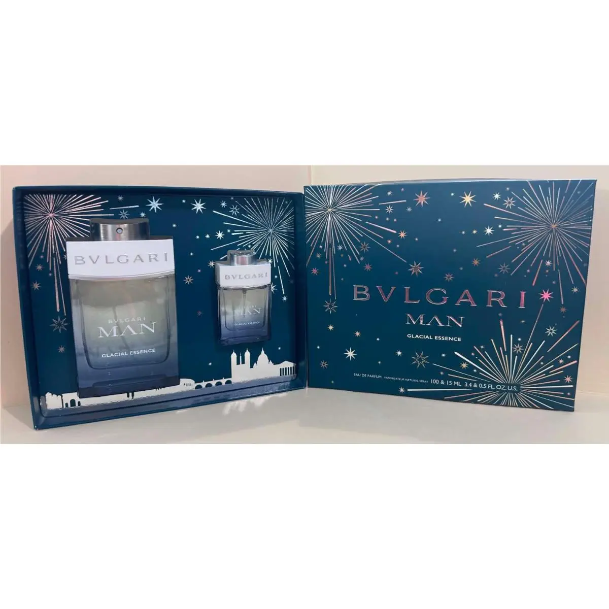 Bvlgari Man Glacial Essence For Men 2 Pcs Gift Set 3.4 oz + 0.5 oz Edp Spray