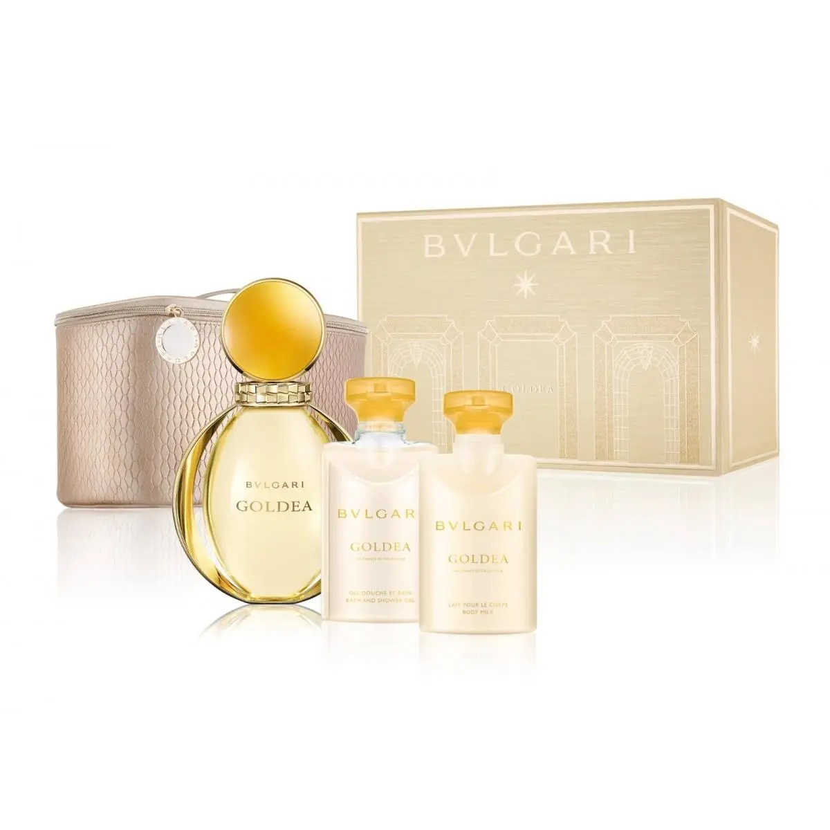 Goldea by Bvlgari 4PC Set 3.0 oz Edp + 2.5 B/l + 2.5 S/g + Beauty Pouch
