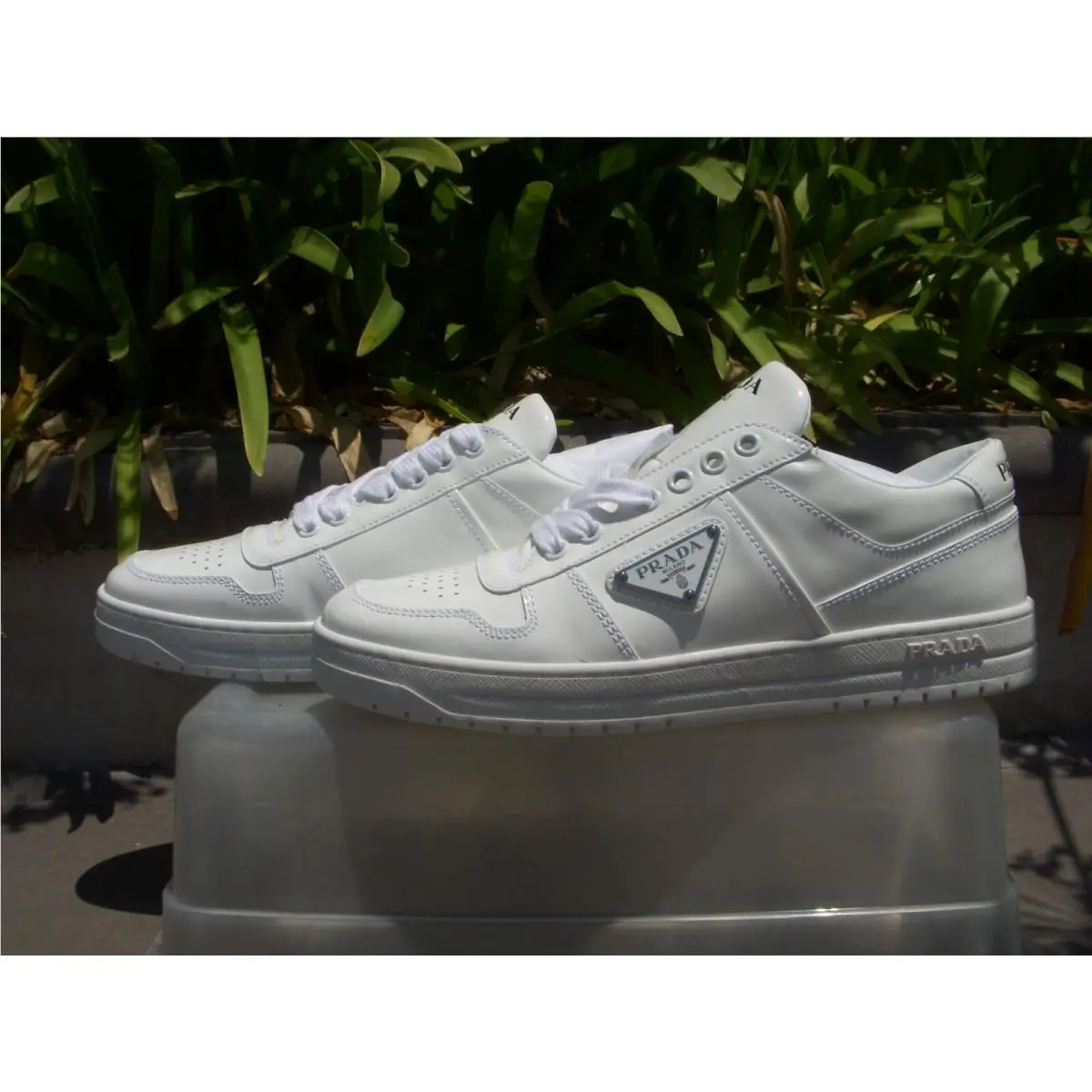 Prada Downtown Patent Leather White/bianco Sneaker Wmn 8-8.5B Insole 9 3/4