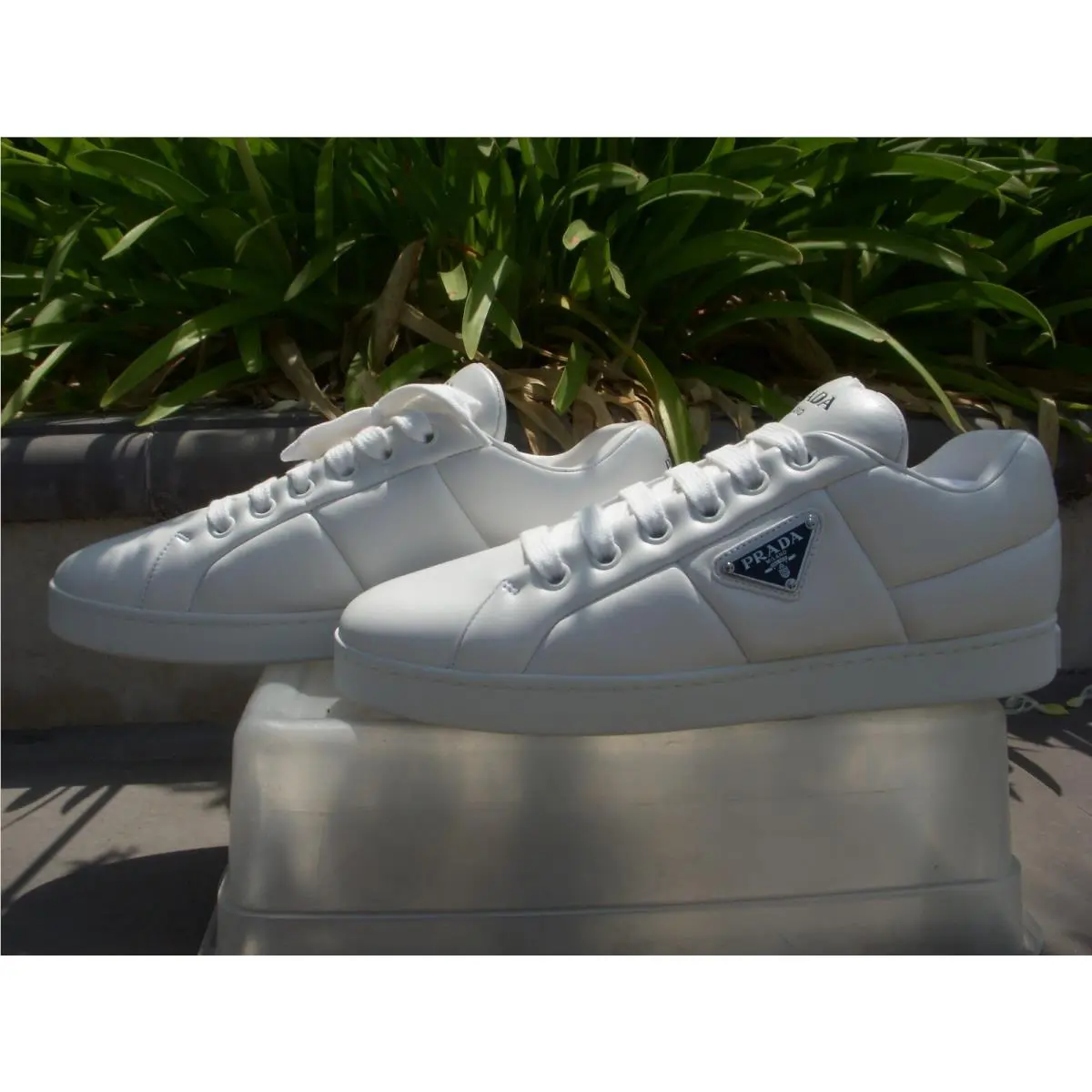 Prada Lane Bianco Soft Leather Logo/imprint Sneakers Wmn`s 11B Insole 10 1/2