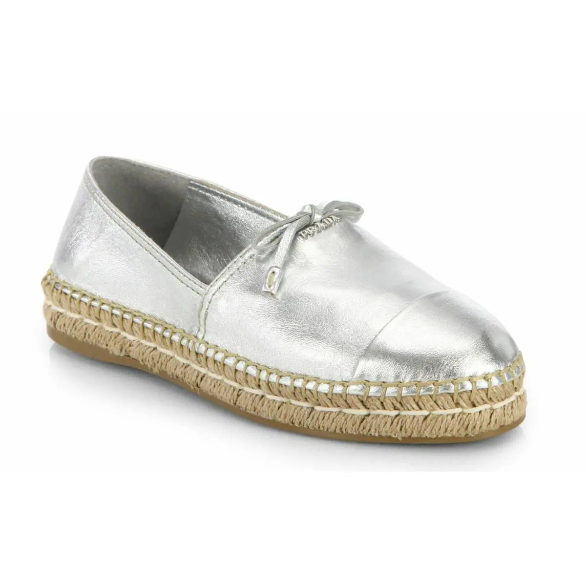 Prada Metallic Leather Espadrilles sz 39.5 / 9.5US Runs Small - Silver