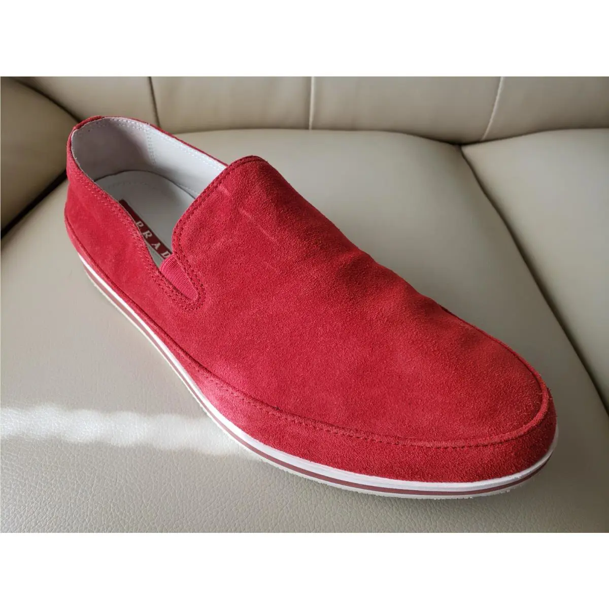 Prada Red Suede Sneaker Confortable Loafers 9.5 UK 10 5 - 11 US Ret