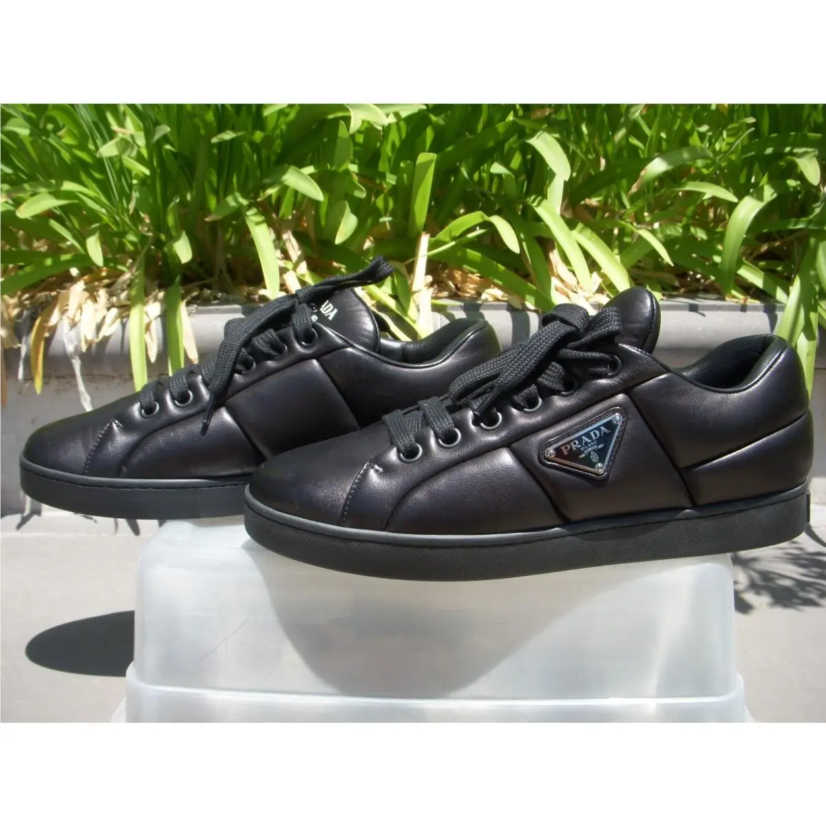 Prada Lane Black Soft Leather Logo/imprint Sneakers Wmn`s 11B Insole 10 3/8