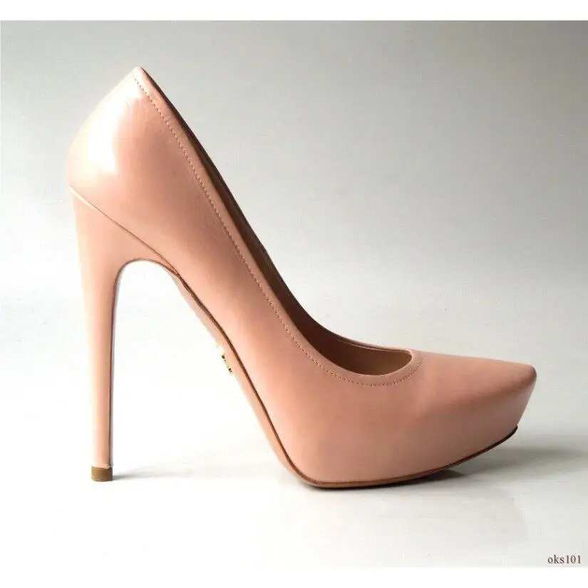 Prada Beige Blush Leather Platforms Classic Shoes 40 10 - Very Sexy