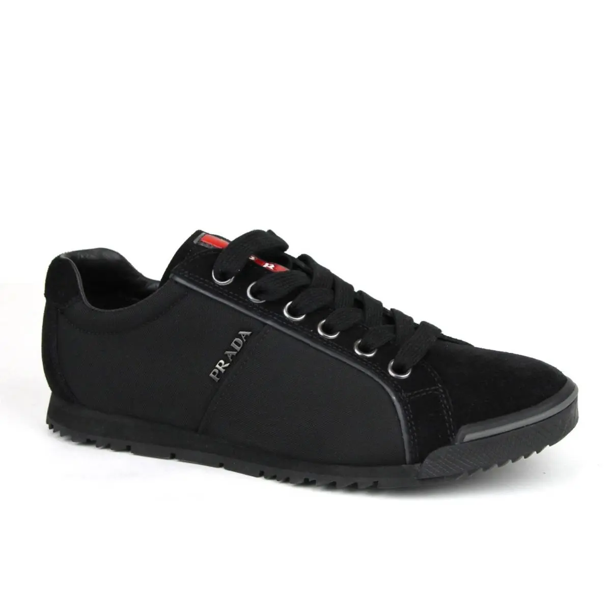 Prada Men`s Black Suede/canvas Sneaker with Logo UK 5 / US 6 4E2719
