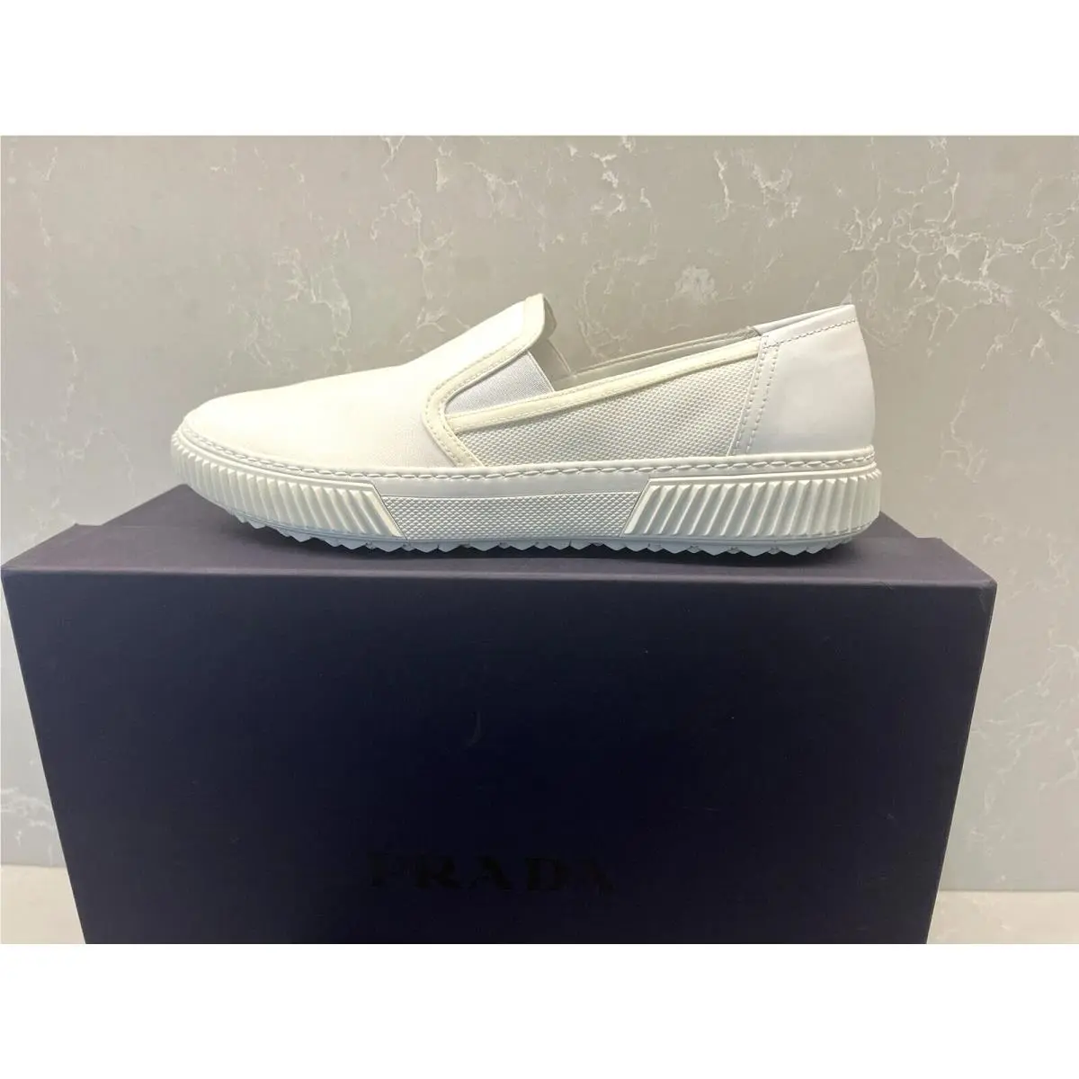 Men’s Prada Canvas Leather Off White Slip On Shoes US 7/ UK 6