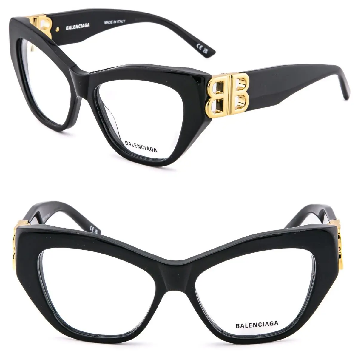 Balenciaga BB0312O 0312 Black Gold Logo Unisex Eyeglasses 53mm Optical Frame 001