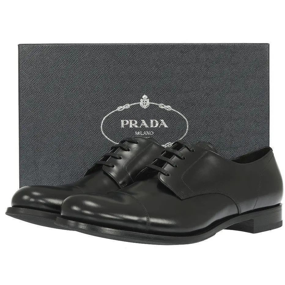 Prada Smooth Leather Logo Oxford Dress Casual Shoes 14.5/US 15.5 - Black