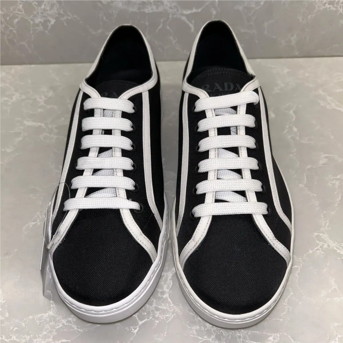 Men`s Prada Sneakers US 7.5 Black / White Nylon Sneaker Shoe