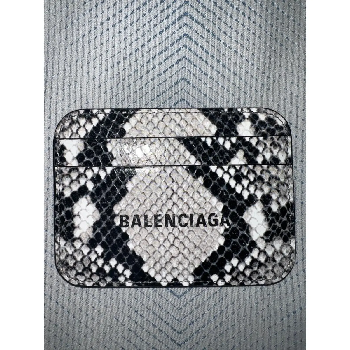 Balenciaga Mens White and Black Leather Python Design Credit Card Holder