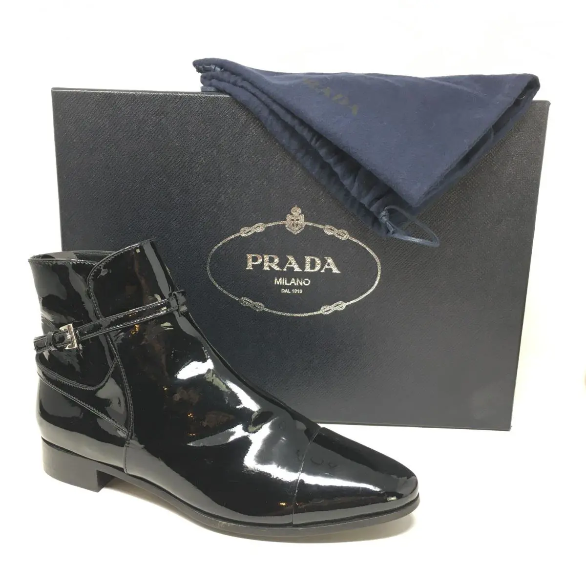 Prada Ankle Boots Booties Shoes Womens Size 5.5 US 35.5 EU Black Patent