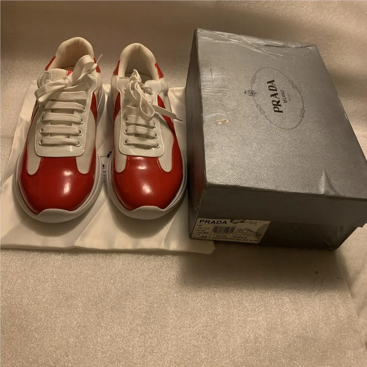 Prada Men’s American’s Cup Low Top Red/white Sneakers Size 44/11