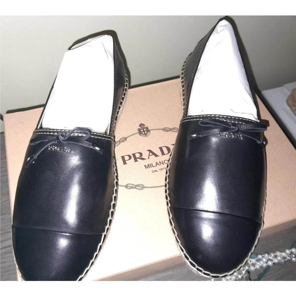 Prada Espadrilles Flat Shoes Size 7.5 Black Made in Italy