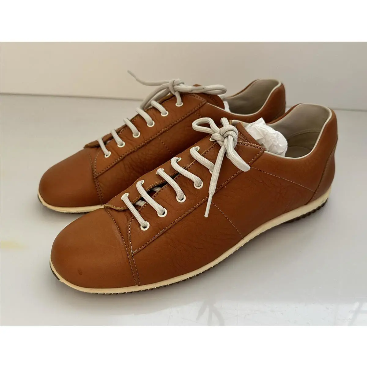 Prada Tan Leather Bowling Sneakers Shoes Calzature Donna Size 40 3E1327