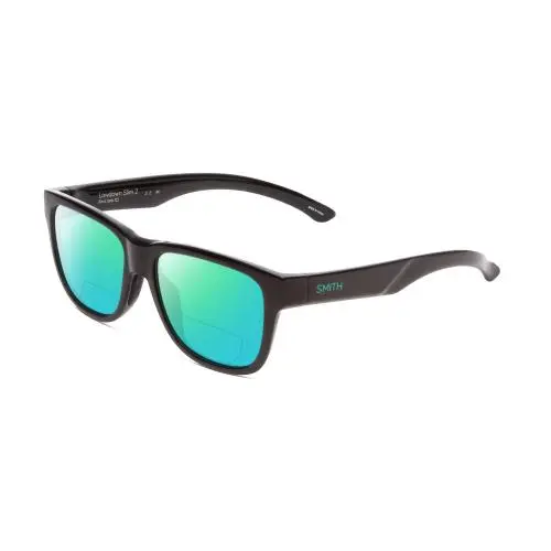 Lowdown Slim 2 Polarized Bifocal Sunglasses Black Jade Green 53 mm Green Mirror by Smith Optics