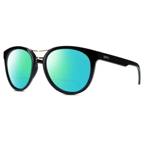 Bridgetown Women Panto Polarized Bifocal Sunglasses Black Gold 54mm Green Mirror by Smith Optics