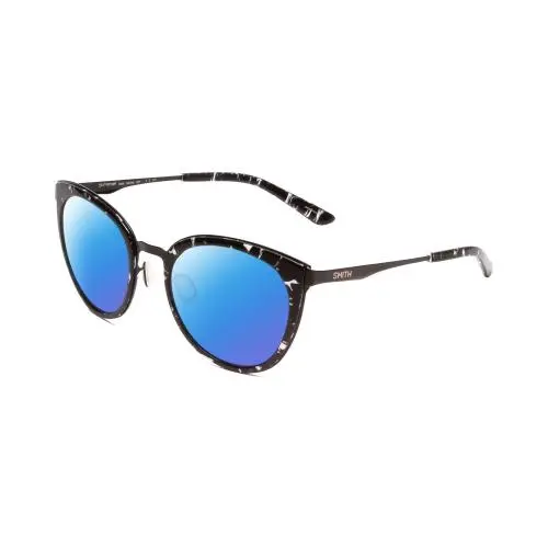 Somerset Women Cateye Polarized Sunglass Black Marble Tortoise 53mm Blue Mirror Polar by Smith Optics
