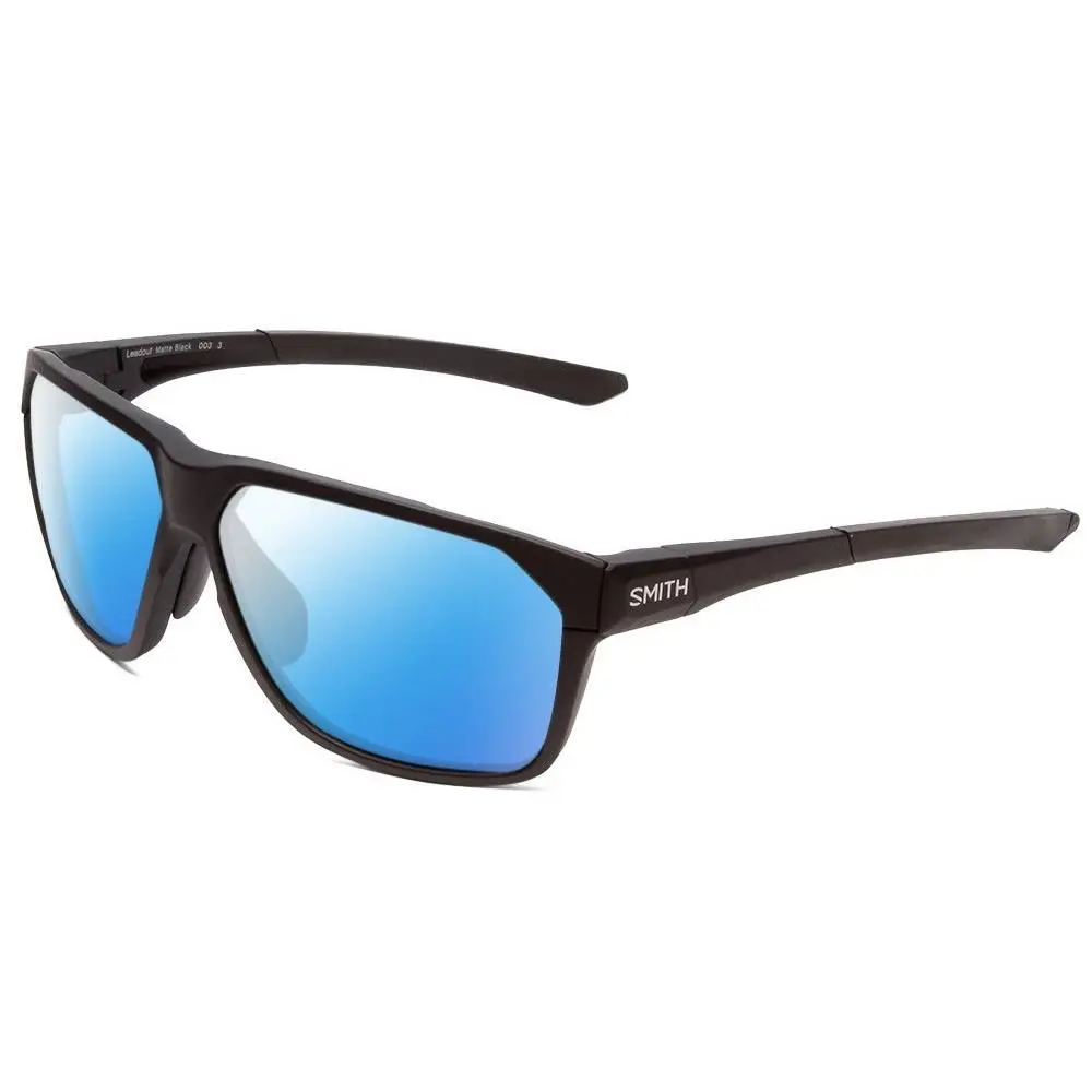 Smith Leadout Designer Polarized Sunglasses in Matte Black 63 mm Pick Lens Color Blue Mirror Polar by Smith Optics