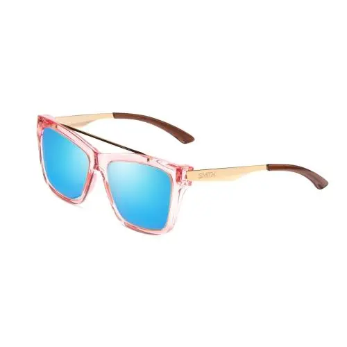 Runaround Womens Cateye Polarized Sunglasses Pink Crystal Gold 55mm Blue Mirror Polar by Smith Optics