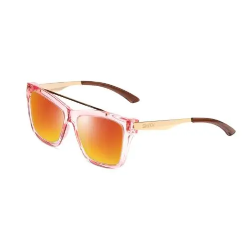 Runaround Womens Cateye Polarized Sunglasses Pink Crystal Gold 55mm Red Mirror Polar by Smith Optics