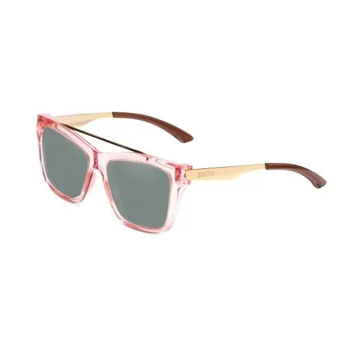 Runaround Womens Cateye Polarized Sunglasses Pink Crystal Gold 55mm Smoke Grey Polar by Smith Optics
