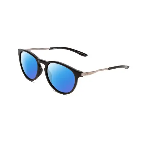 Wander Unisex Round Polarized Sunglasses Gloss Black 55mm 4 Options Blue Mirror Polar by Smith Optics