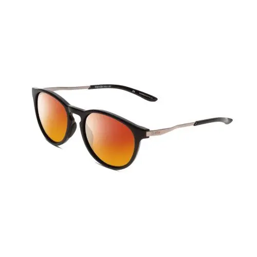 Wander Unisex Round Polarized Sunglasses Gloss Black 55mm 4 Options Red Mirror Polar by Smith Optics