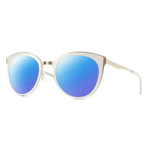 Somerset Womens Cateye Polarized Bifocal Sunglasses White Gold 53mm Blue Mirror by Smith Optics
