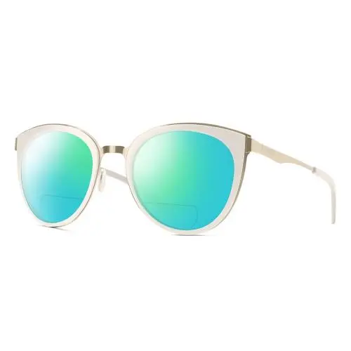 Somerset Womens Cateye Polarized Bifocal Sunglasses White Gold 53mm Green Mirror by Smith Optics