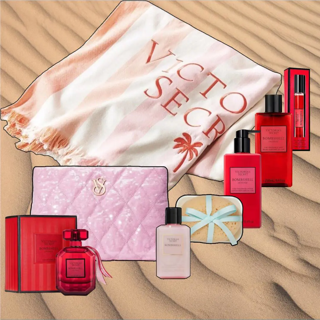 8pc Victoria`s Secret Bombshell Intense 1.7oz Parfum Blanket Wash Lotion Bag Set by Victoria's Secret