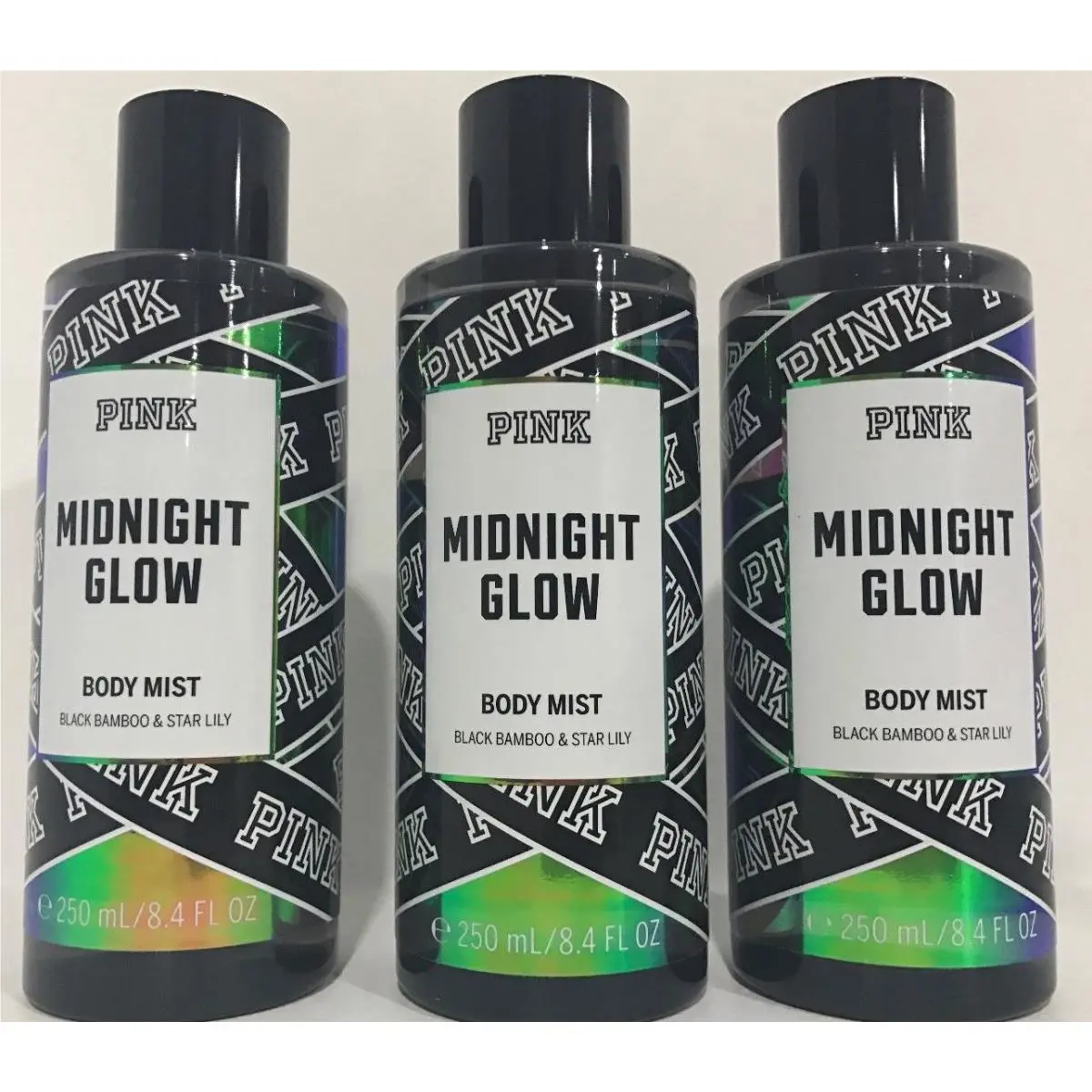 3 Victoria`s Secret Pink Midnight Glow Body Mist Fragrance Spray Bamboo Lily