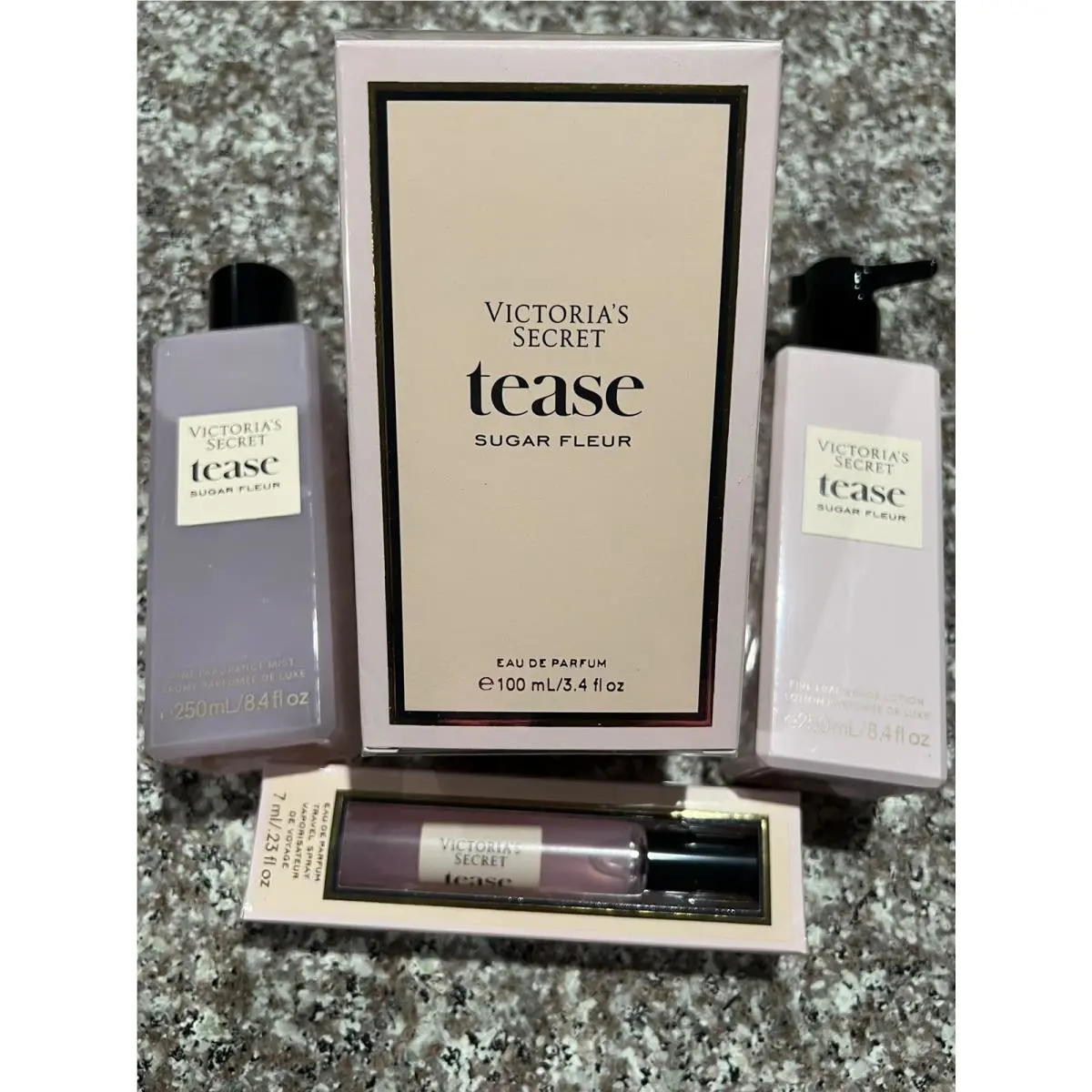 4 Pc Victoria`s Secret Tease Sugar Fleur Eau De Parfum 3.4 fl Oz/mist/lotion Etc