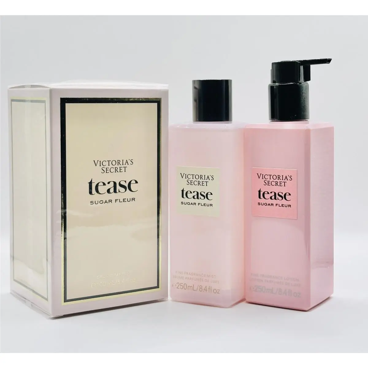 3 Pcs Set Victoria`s Secret Tease Sugar Fleur Eau DE Parfum 3.4OZ Mist Lotion