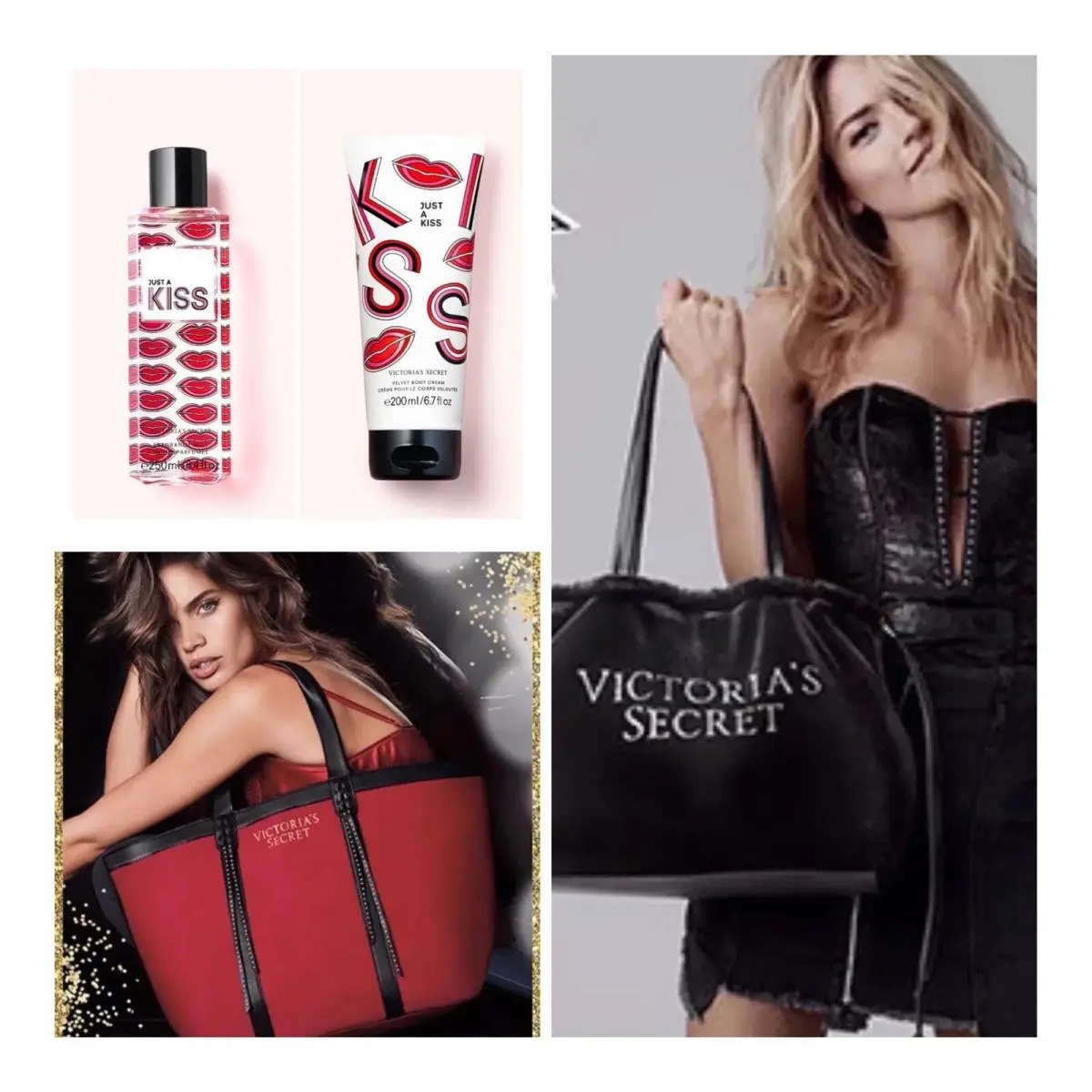 Victoria’s Secret Just A Kiss Fragrance Mist /body Cream /vs Tote Bag /tote Bag