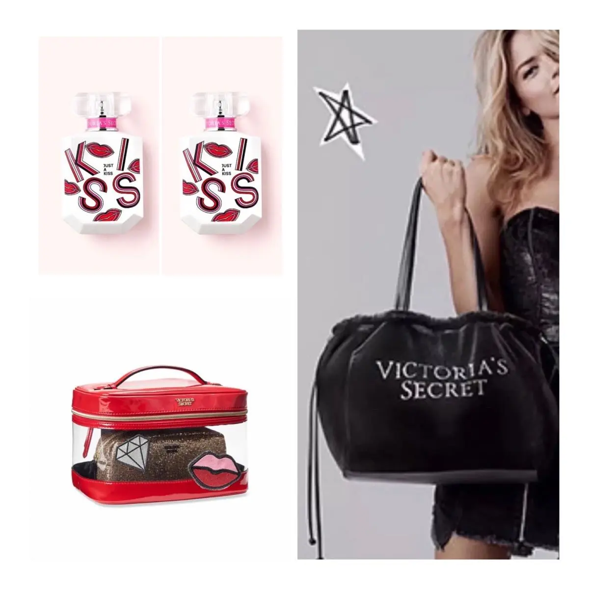 Victoria’s Secret Just A Kiss Eau de Parfum 1.7 Fl.oz 2 /train Case /tote Bag