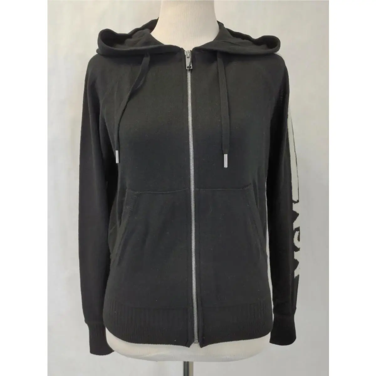 Mcm Women`s Black Cashmere Zip Up Jacket with White Logo MFJ7AMM22BK Regular by MCM