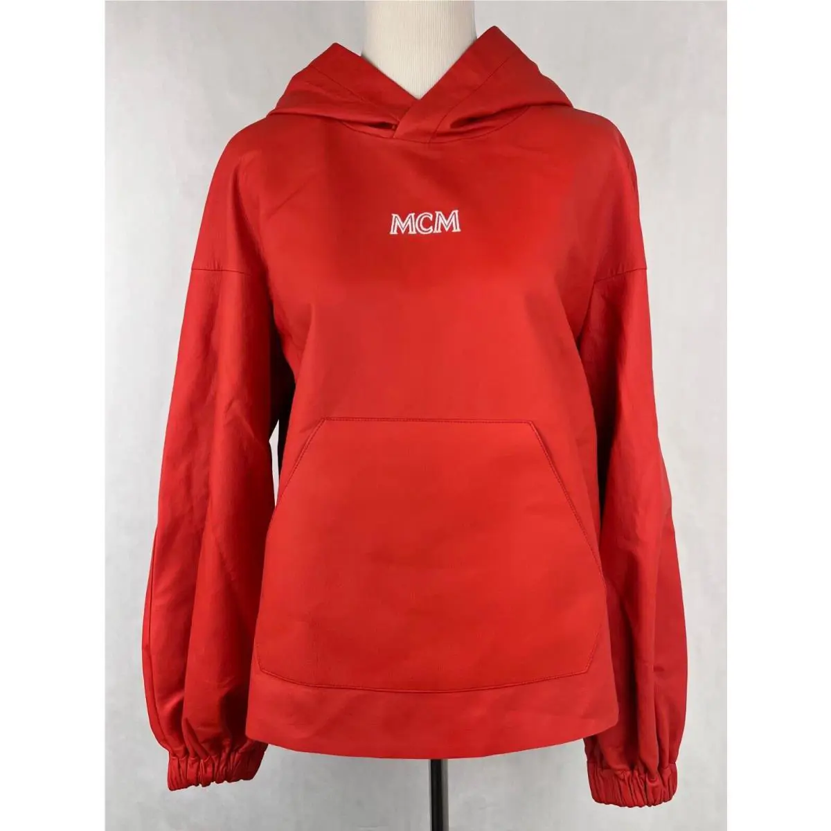 Mcm Womens Red Leather White Logo Pull Over Hooded Sweatshirt MFA9AMV07RE0