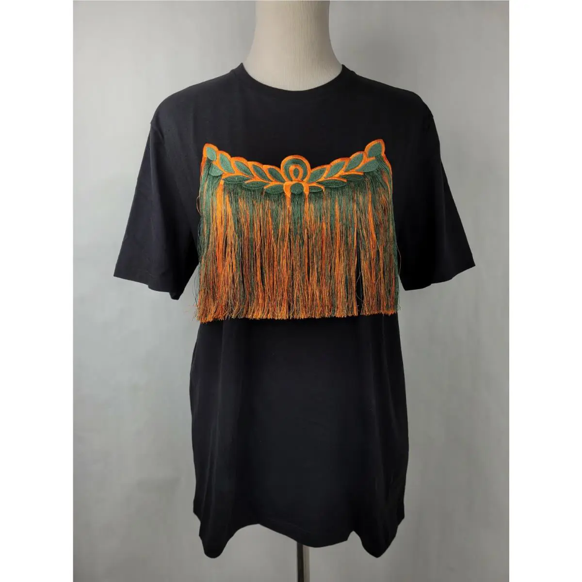 Mcm Women`s Black Cotton Resnick Fringe Logo T-shirt MFT9ARA29BK Regular by MCM