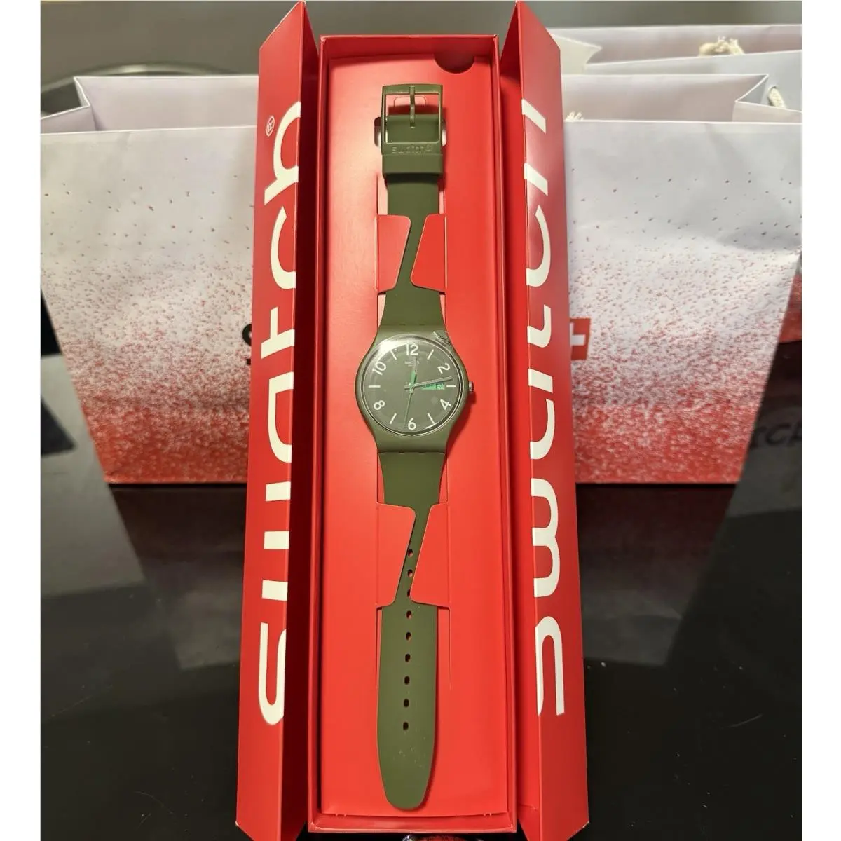 Backup Green Watch SUOG111 Swiss Quartz Green Strap Gent 41mm by Swatch