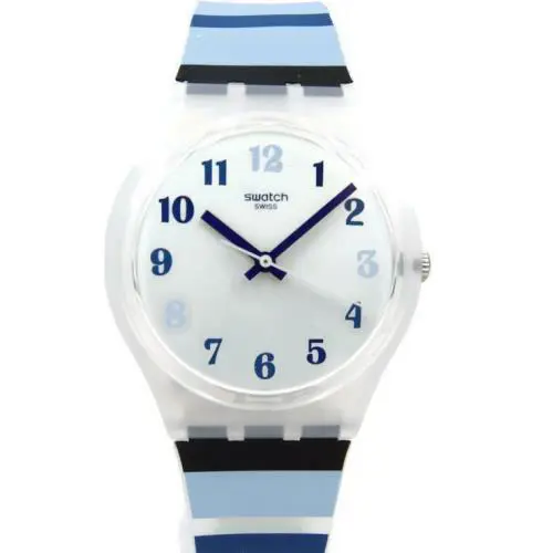 Swatch Swiss Originals Night Sky Semi-transparent Blue Stripes Watch 34mm GE275