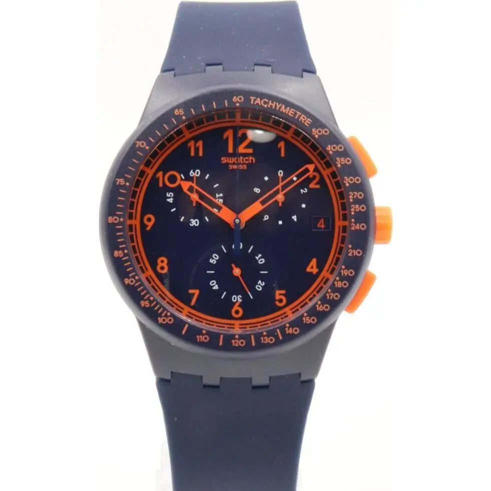 Swiss Swatch Originals Blue Rebirth Silicone Chrono Men Watch 42mm SUSN401
