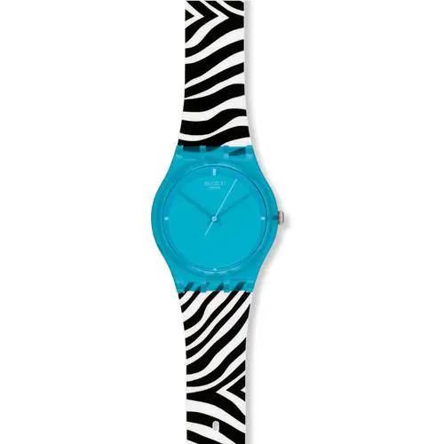 Never Worn 2011 Swatch Originals Blue Zeb GL115 Silicone Watch Retro - Dial: Blue, Band: Black, White