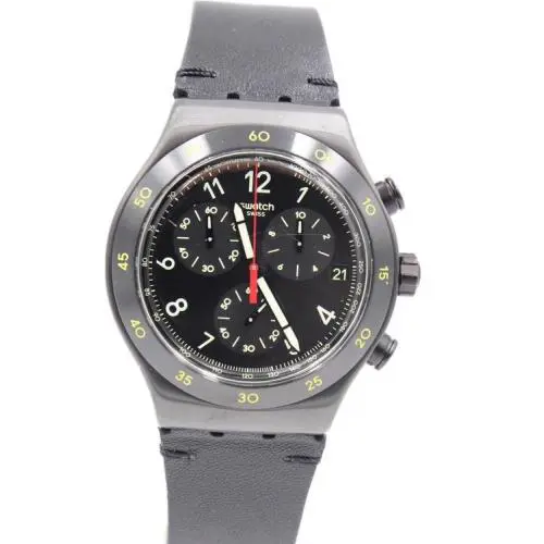 Swiss Swatch Core Vidi Black Leather Chrono Men Watch 43mm YVB410