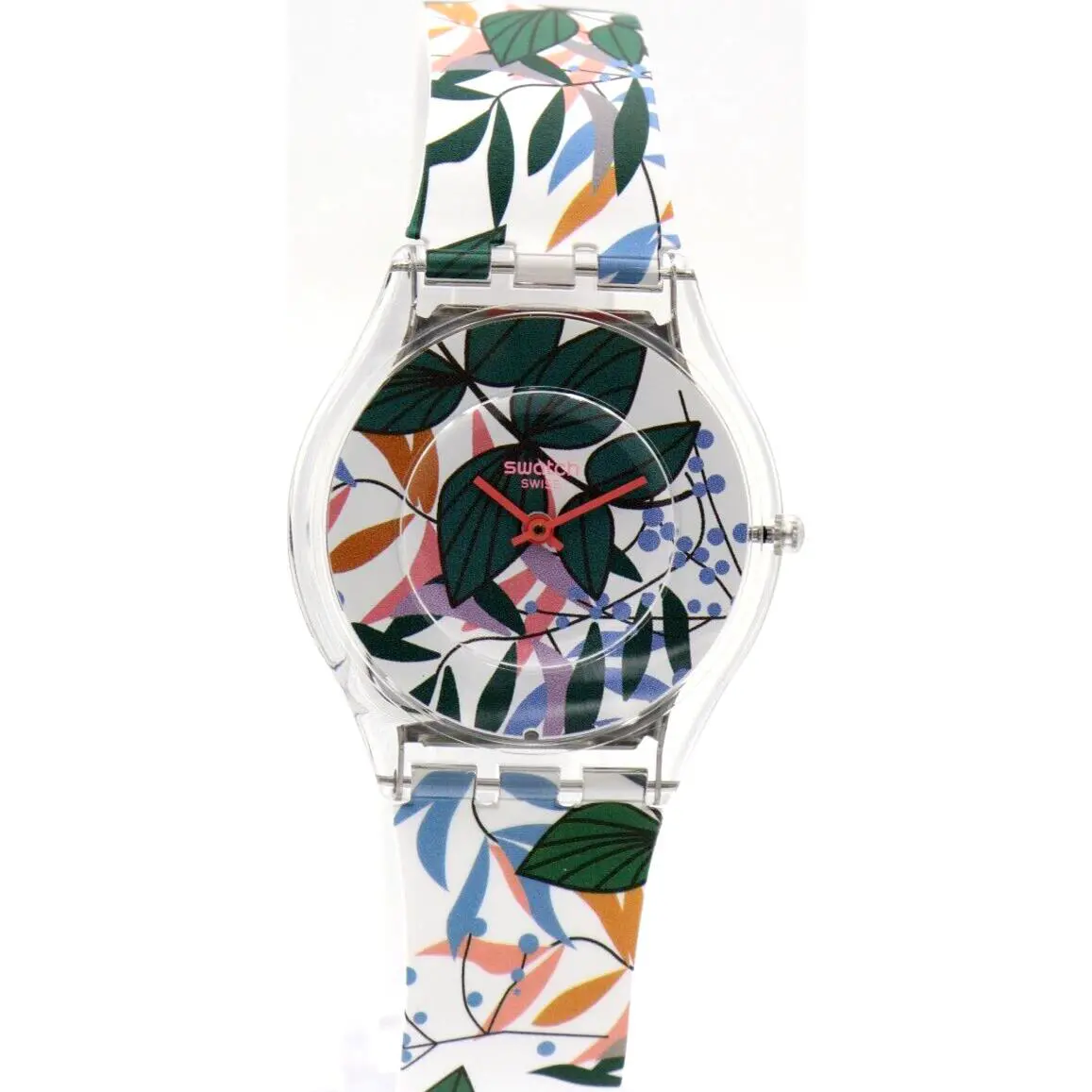 Swiss Swatch Skin Leaves Jungle Silicone Women Watch 34mm SSO8K111