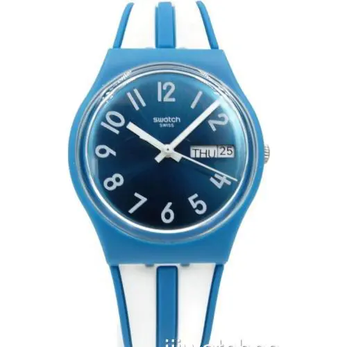 Swatch Swiss Originals Anisette Blue Silicone Day-date Watch 34mm GS702