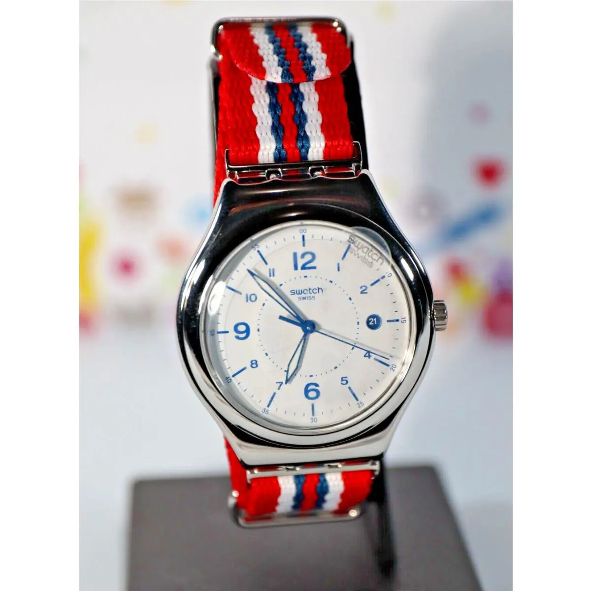 Swatch Irony Beach Stainless Steel Red Nylon 37mm Men`s Watch YWB407
