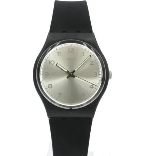 Swatch Originals Silver Friend Black/white Silicone Classic Watch 34mm GB287