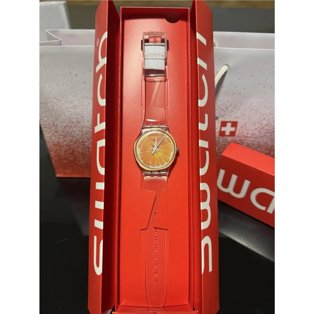 Vitamine Boost SUOK115 41mm Orange Skeleton Clear Watch by Swatch