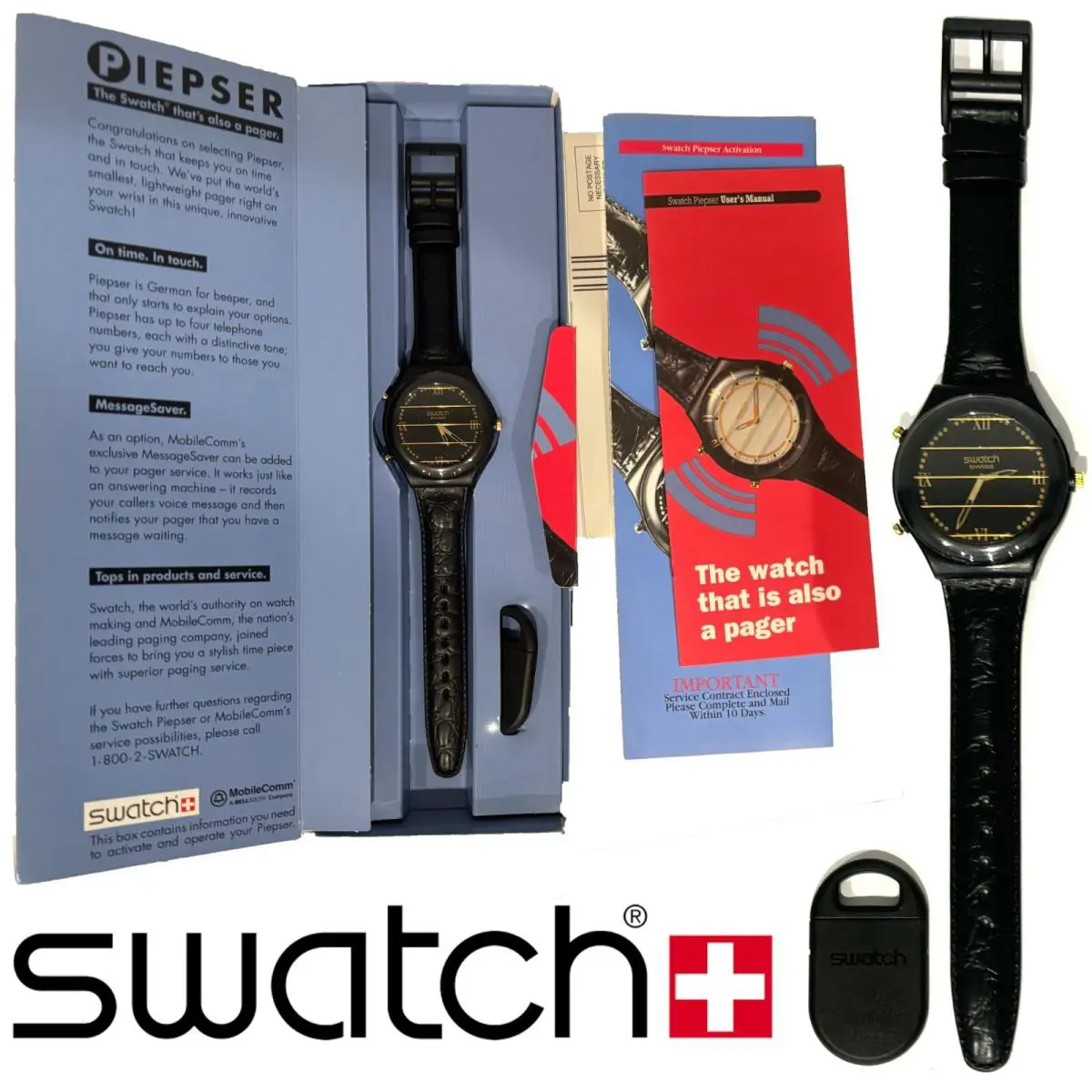 Mint 1992  Special Edition Piepser Pager Watch Secret Service PAT102 by Swatch
